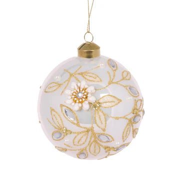 Ivory Embellished Foliage Bauble - My Christmas