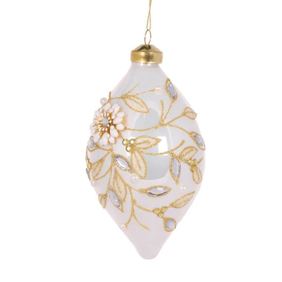 Ivory Embellished Foliage Drop Bauble - My Christmas