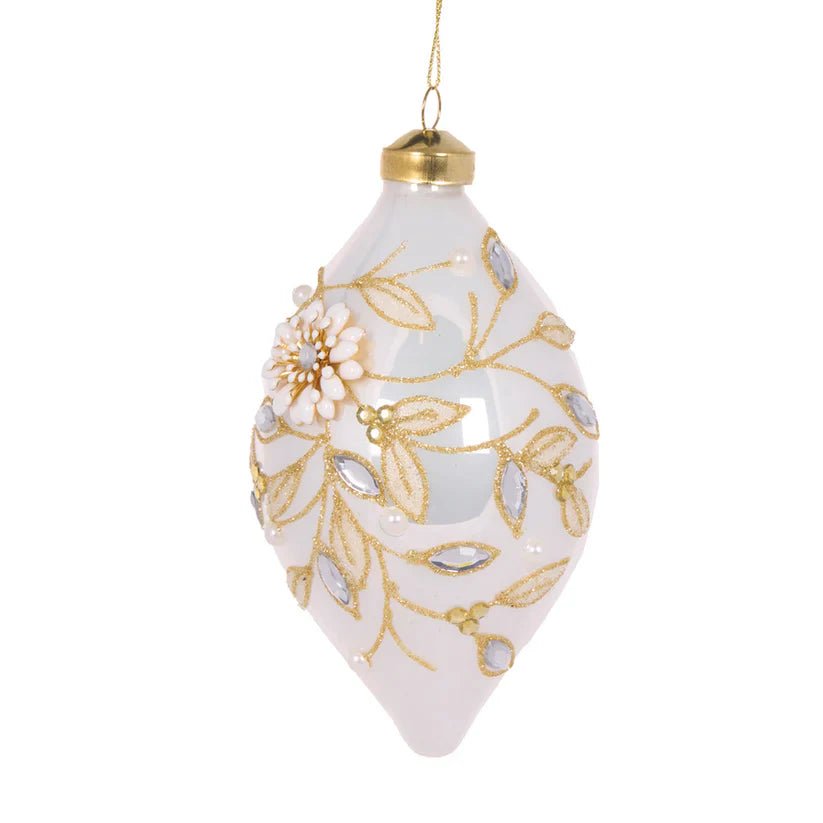 Ivory Embellished Foliage Drop Bauble - My Christmas