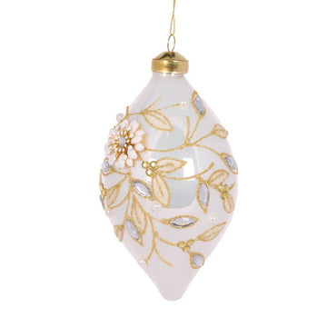 Ivory Embellished Foliage Drop Bauble - My Christmas