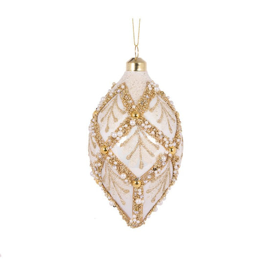 Ivory Pearl Leaf Drop Bauble - My Christmas