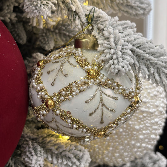 Ivory Pearl Leaf Onion Bauble - My Christmas