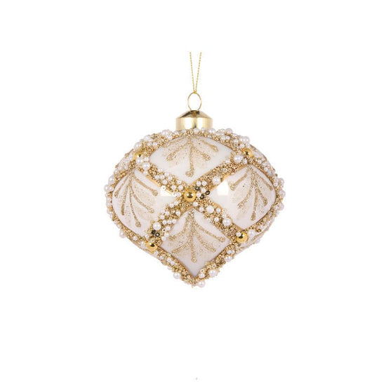 Ivory Pearl Leaf Onion Bauble - My Christmas
