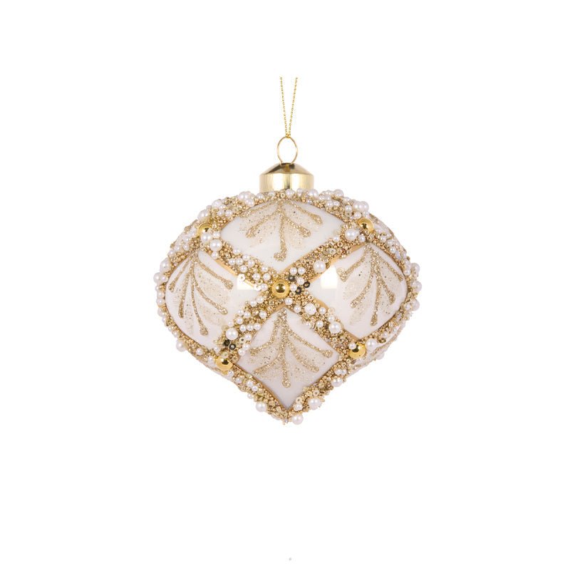 Ivory Pearl Leaf Onion Bauble - My Christmas
