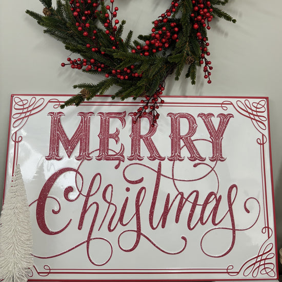 Large Merry Christmas Stamped Metal Wall Art Sign - My Christmas