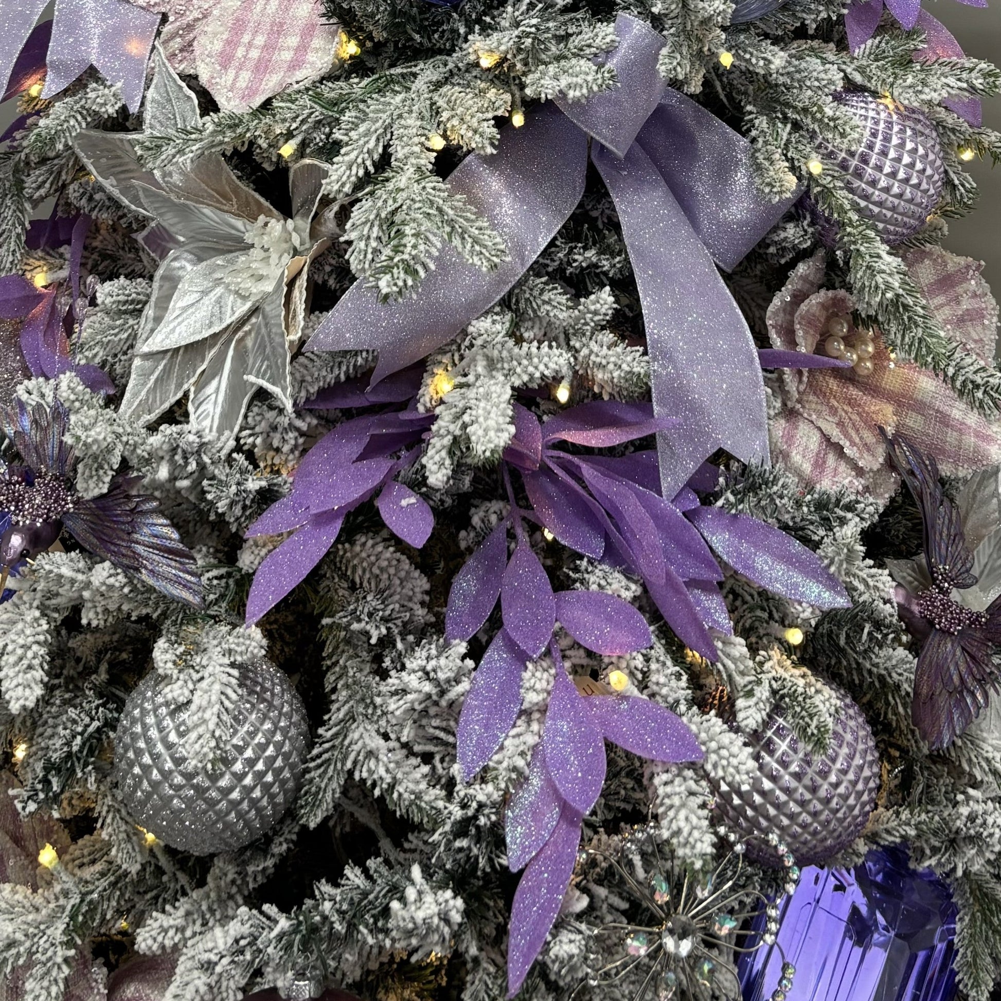 Lavender Glitter Bay Leaf Spray - My Christmas