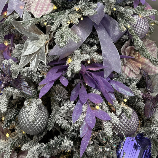 Lavender Glitter Bay Leaf Spray - My Christmas