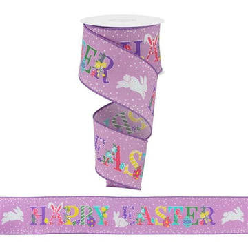 Lavender Happy Easter Glitter Ribbon - My Christmas