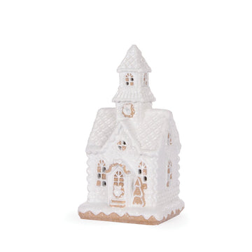 LED White Gingerbread Chapel - My Christmas