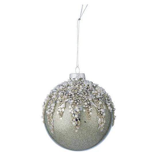 Light Green Beaded Glass Bauble - My Christmas