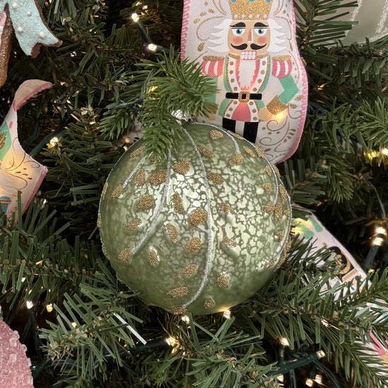 Light Green Leaf Glass Bauble - My Christmas