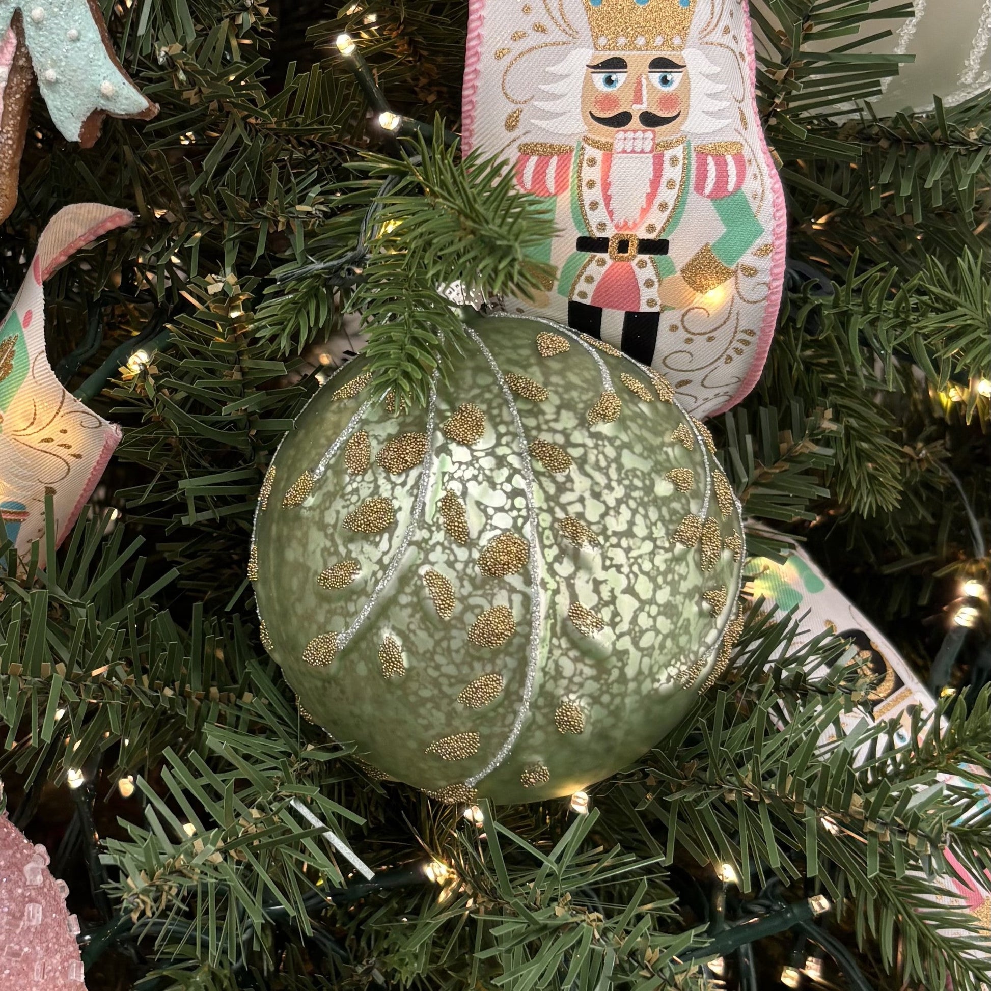 Light Green Leaf Glass Bauble - My Christmas