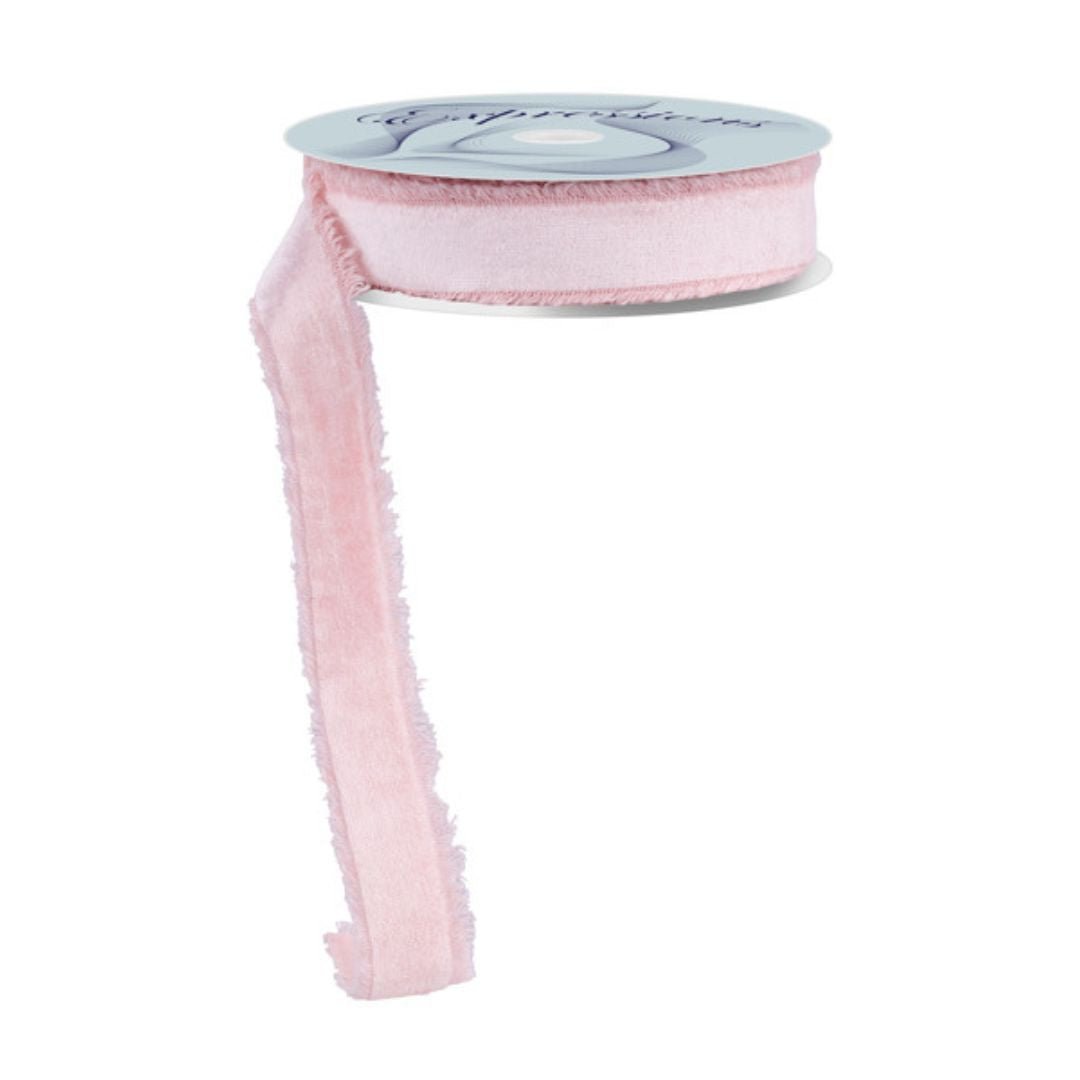 Light Pink Frayed Edge Velvet Ribbon - My Christmas