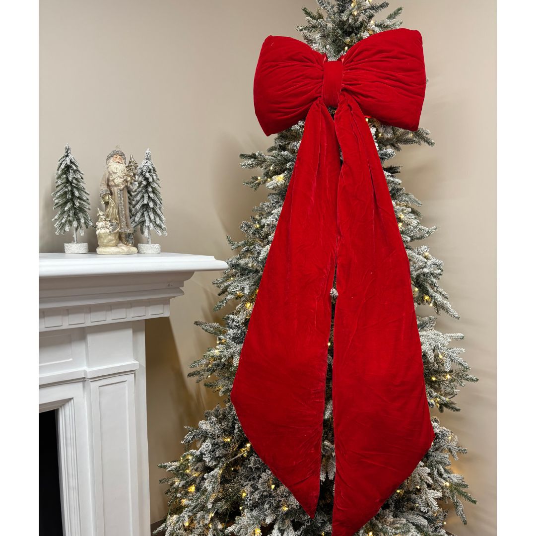 Long Deep Red Velvet Tree Bow Topper - My Christmas