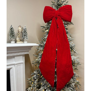 Long Deep Red Velvet Tree Bow Topper - My Christmas
