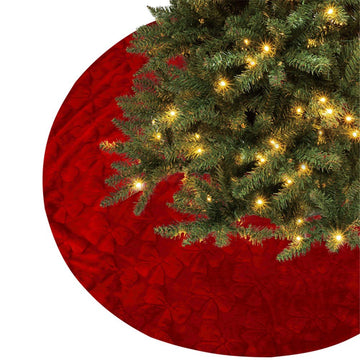 Luxe Red Faux Fur Tree Skirt with Bow Details - My Christmas
