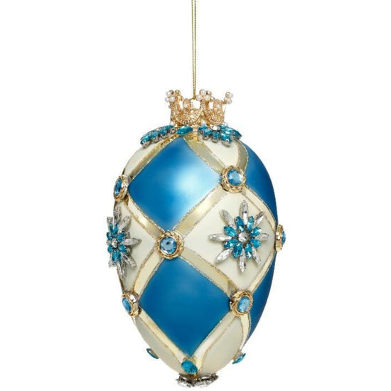 Mark Roberts - Faberge Jewel Egg Blue and Ivory Hanging Ornament - My Christmas
