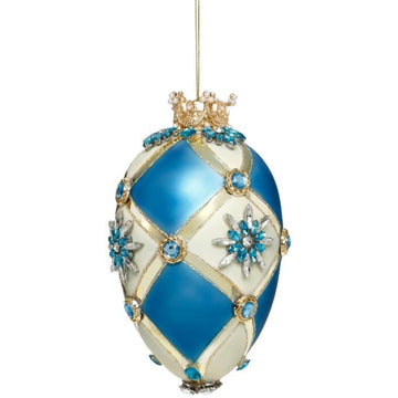 Mark Roberts - Faberge Jewel Egg Blue and Ivory Hanging Ornament - My Christmas