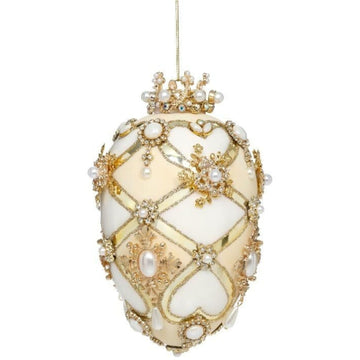 Mark Roberts - Faberge Jewel Egg White and Cream Hanging Ornament - My Christmas