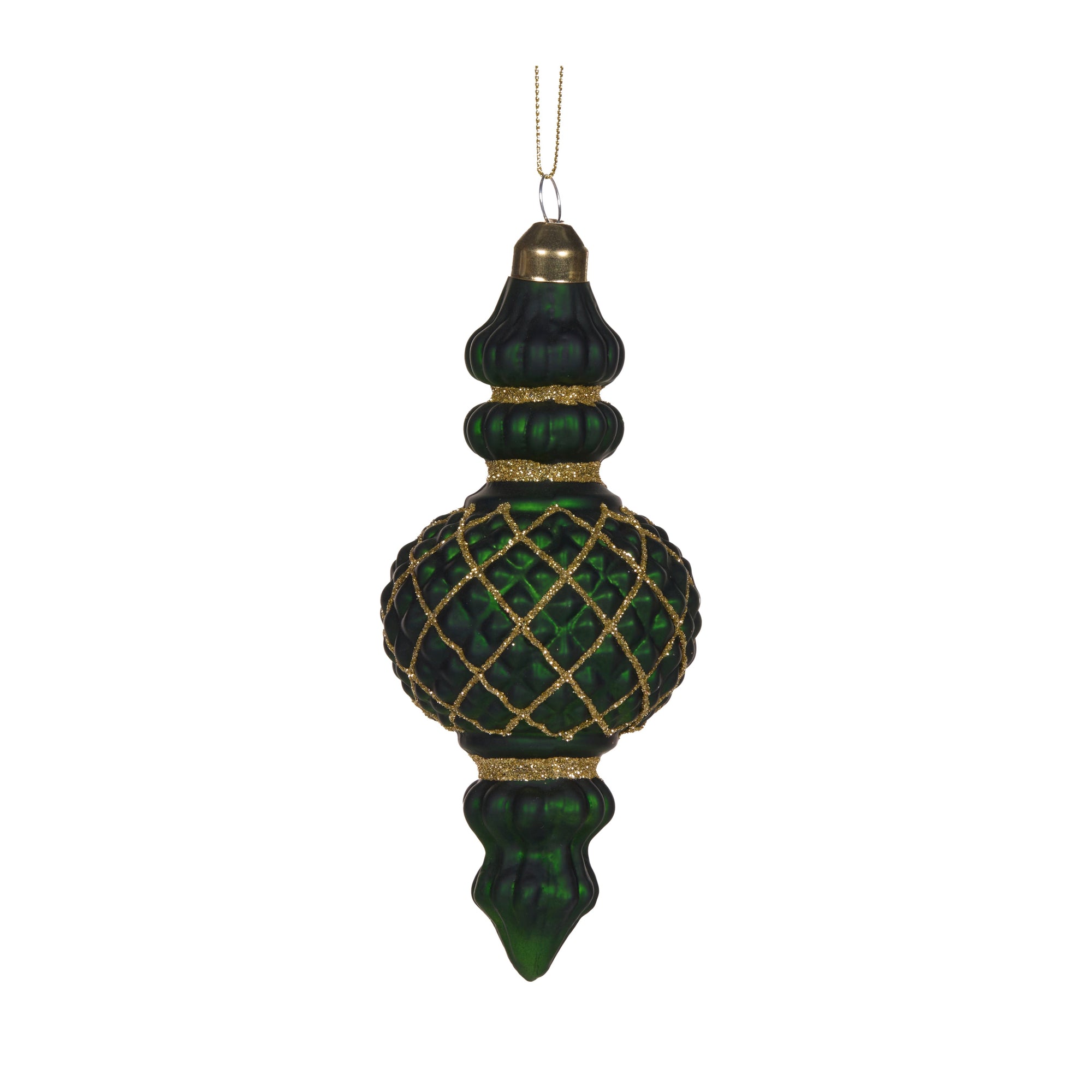 Matte Green Quilted Finial - My Christmas