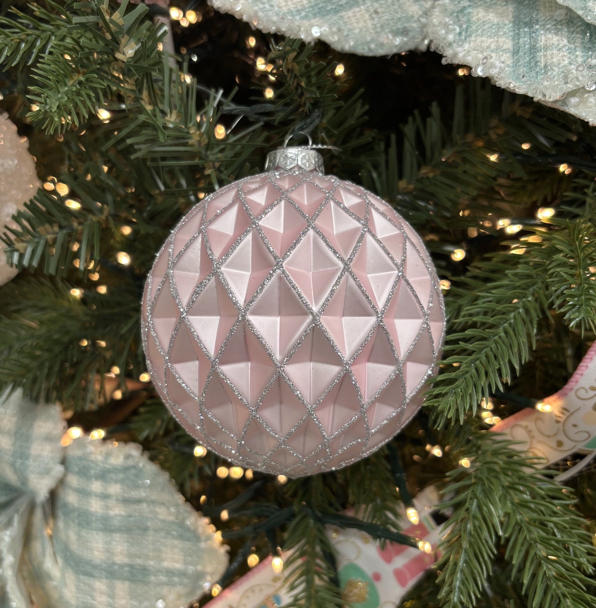 Matte Pink Faceted Bauble - My Christmas