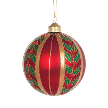 Matte Red and Holly Striped Bauble - My Christmas