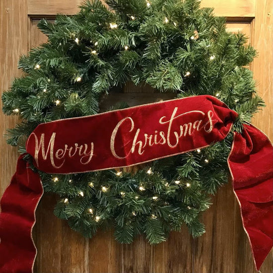 Merry Christmas Embroidered On Red Velvet Banner - My Christmas