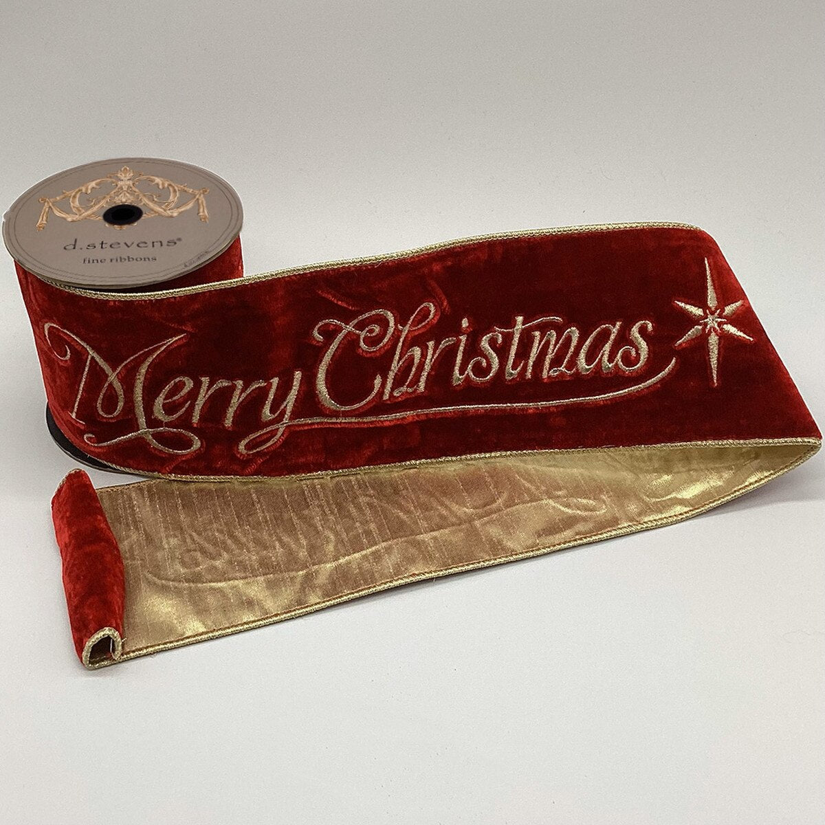 Merry Christmas Embroidered on Red Velvet with Gold Back Ribbon - My Christmas