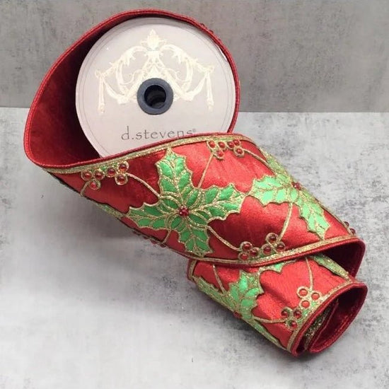 Metallic Dupion Ribbon with Leaf Ribbon - My Christmas