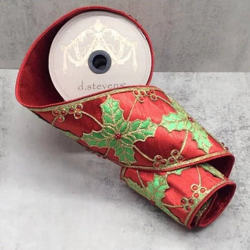 Metallic Dupion Ribbon with Leaf Ribbon - My Christmas