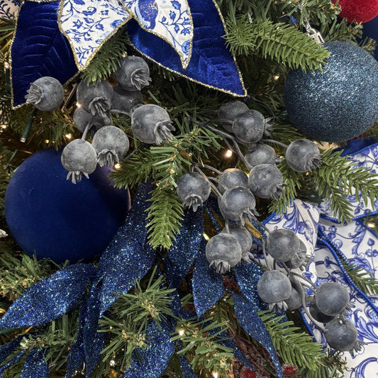 Midnight Blue Flocked Bauble - Various Sizes - My Christmas
