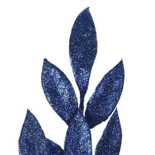 Midnight Blue Glitter Bay Leaf Spray - My Christmas