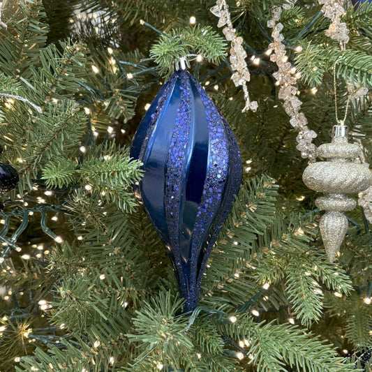 Midnight Blue Glitter Swirl Drop Ornament - 20cm - My Christmas