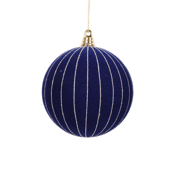 Midnight Blue Velvet Striped Bauble - My Christmas
