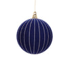 Midnight Blue Velvet Striped Bauble - My Christmas