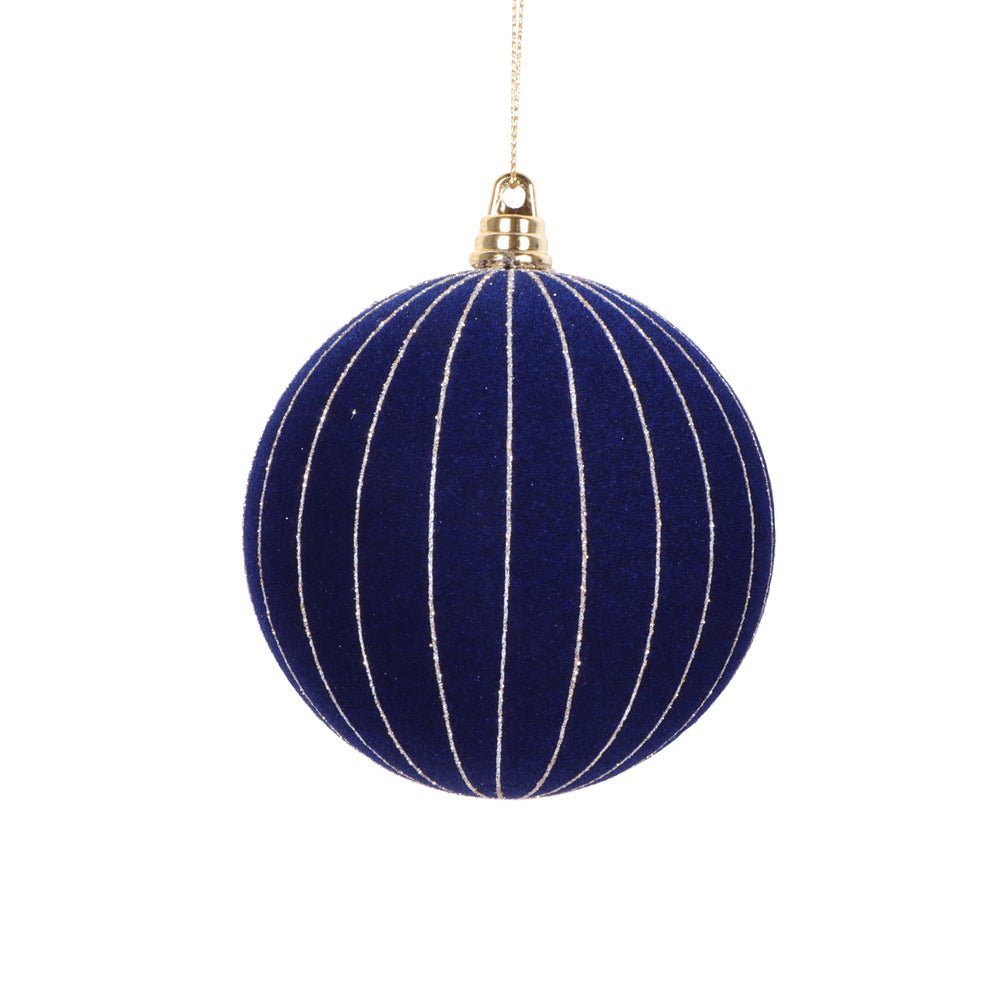 Midnight Blue Velvet Striped Bauble - My Christmas