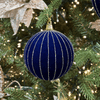 Midnight Blue Velvet Striped Bauble - My Christmas