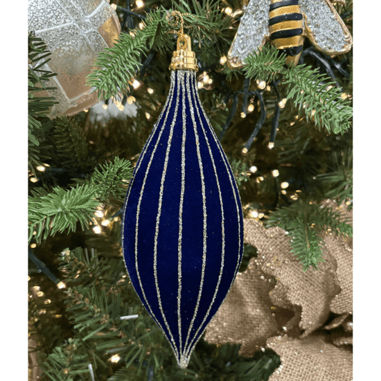 Midnight Blue Velvet Striped Shuttle Ornament - My Christmas