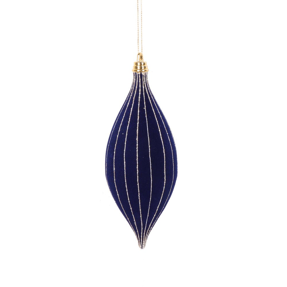 Midnight Blue Velvet Striped Shuttle Ornament - My Christmas
