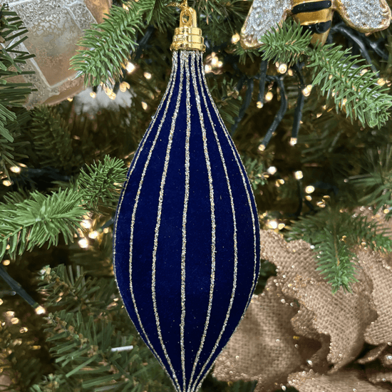 Midnight Blue Velvet Striped Shuttle Ornament - My Christmas