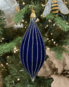 Midnight Blue Velvet Striped Shuttle Ornament - My Christmas