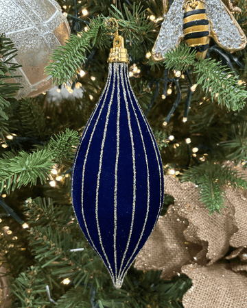 Midnight Blue Velvet Striped Shuttle Ornament - My Christmas
