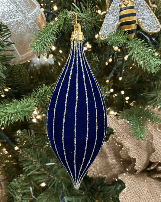 Midnight Blue Velvet Striped Shuttle Ornament - My Christmas