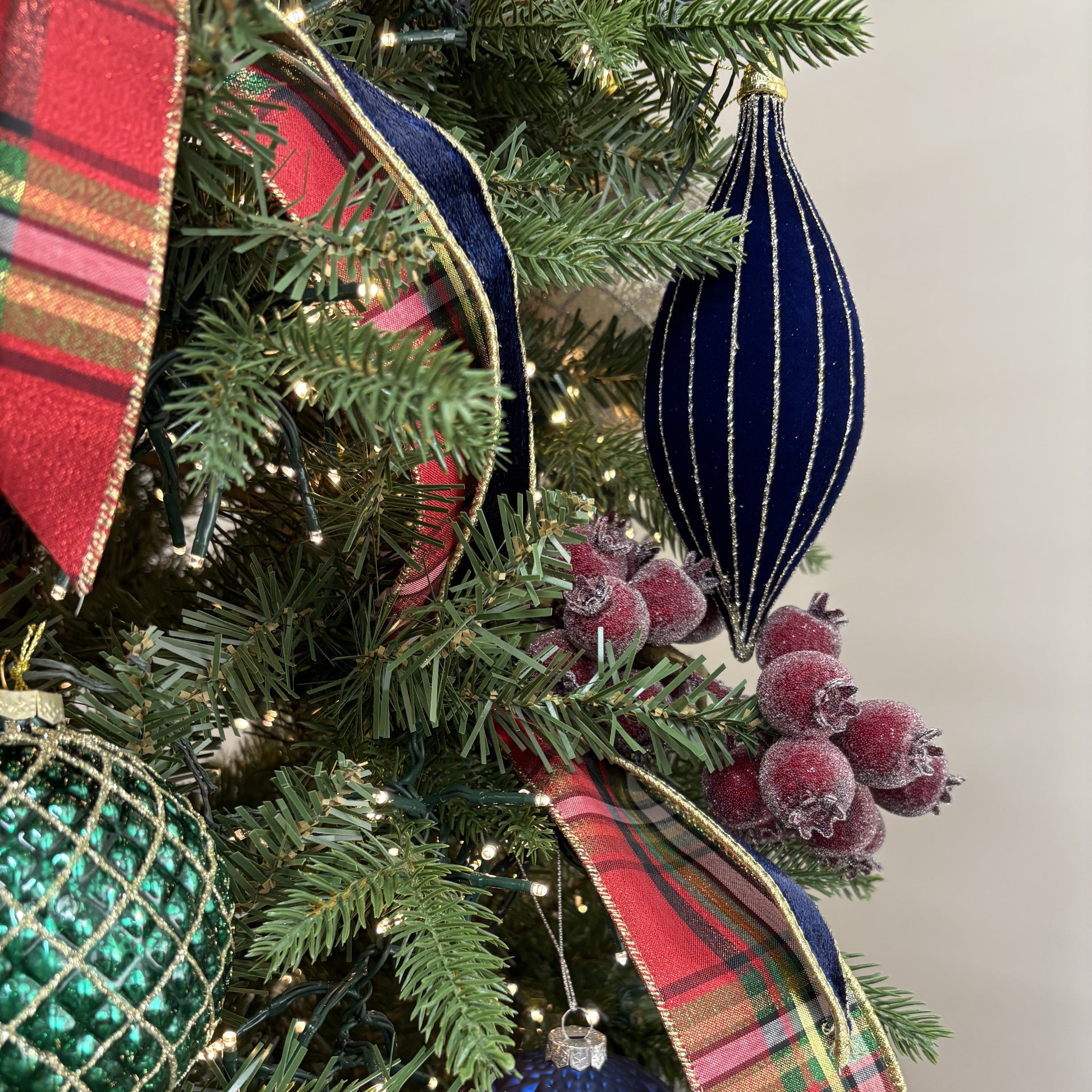 Midnight Blue Velvet Striped Shuttle Ornament - My Christmas