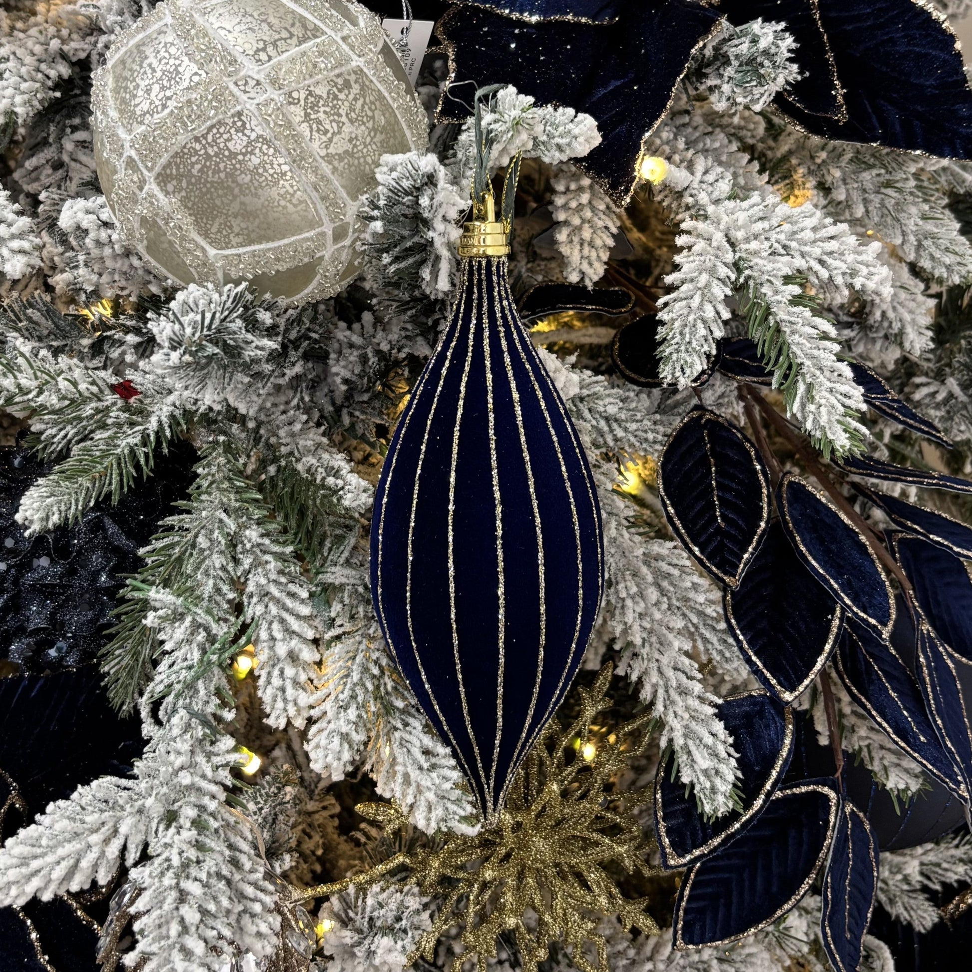 Midnight Blue Velvet Striped Shuttle Ornament - My Christmas