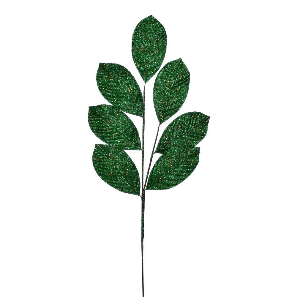 Midnight Green Glitter Leaf Spray - My Christmas