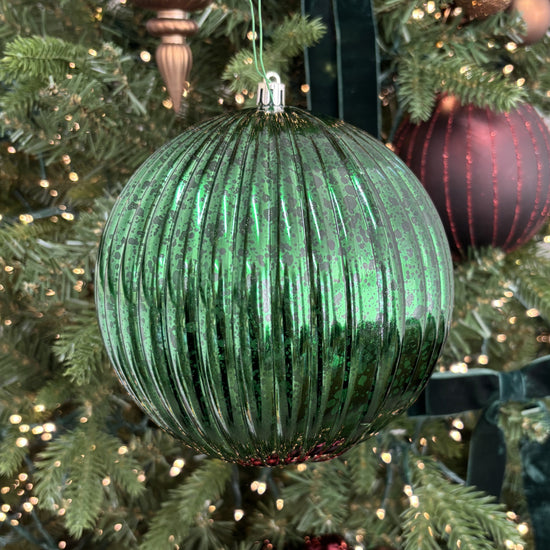Midnight Green Shiny Lined Mercury Bauble - 15cm - My Christmas