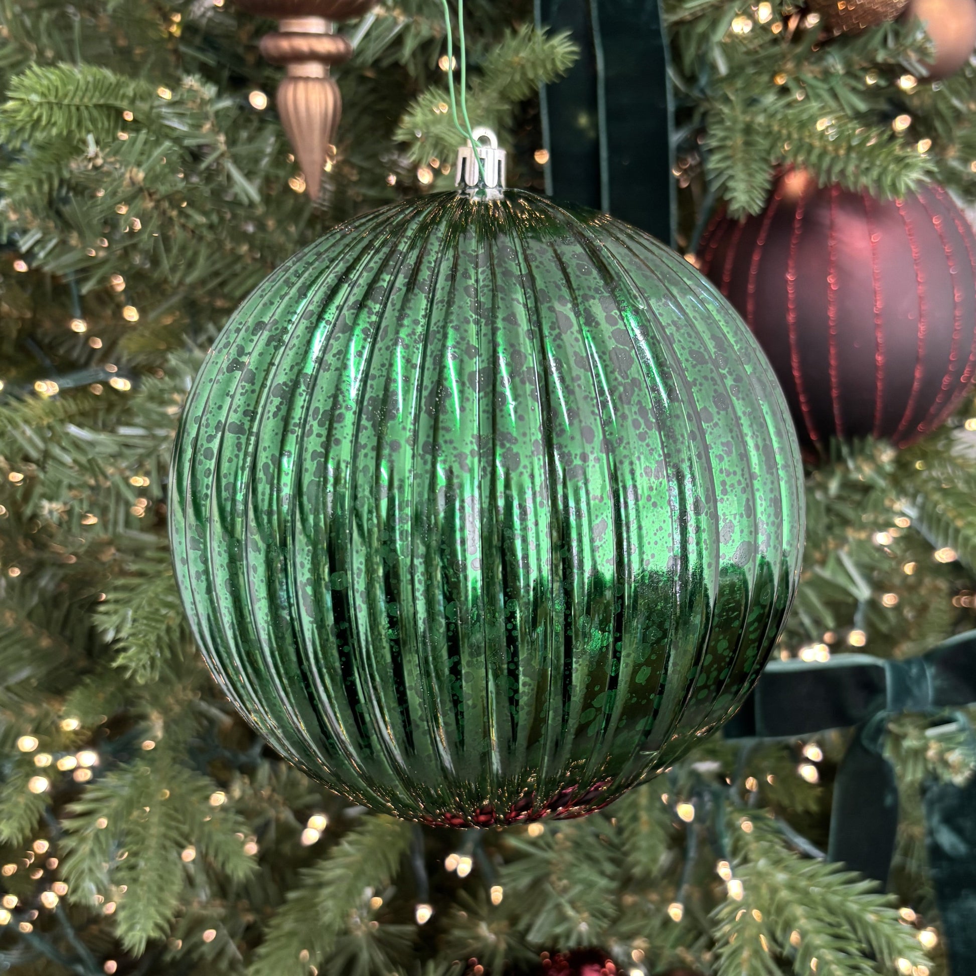 Midnight Green Shiny Lined Mercury Bauble - 15cm - My Christmas