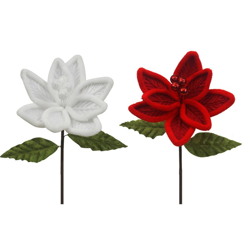 Mini Red and White Poinsettia with Leaf - Assorted - My Christmas