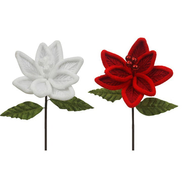 Mini Red and White Poinsettia with Leaf - Assorted - My Christmas